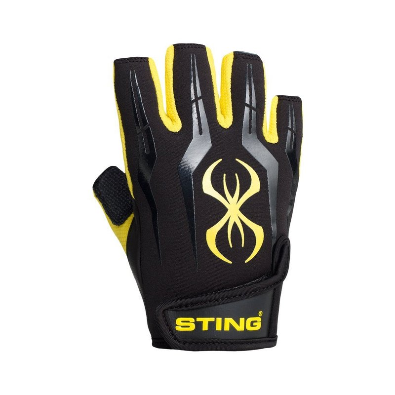 STING Weight Lifting Gloves - Triple Reinforced Palms, Aniline Leather & Neoprene Top - Gym Gloves for Crossfit, Powerlifting & Workout - Yellow, Small - Men & Women
