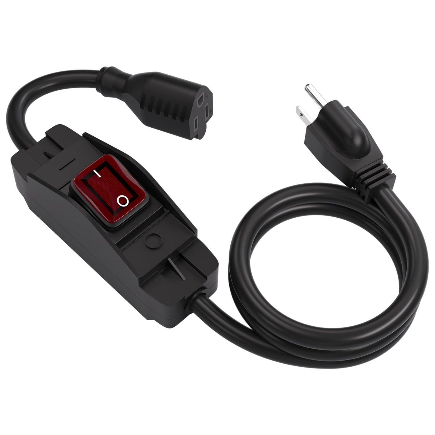 STARELO Extension Cord with ON/Off Near Waterproof Switch,Extension Cord with Switch 3-Prong Outdoor 1875W,Black Heavy Duty, 14/3 SJTW 15A 125V Grounded Plug Receptacle.(3FT,Black)