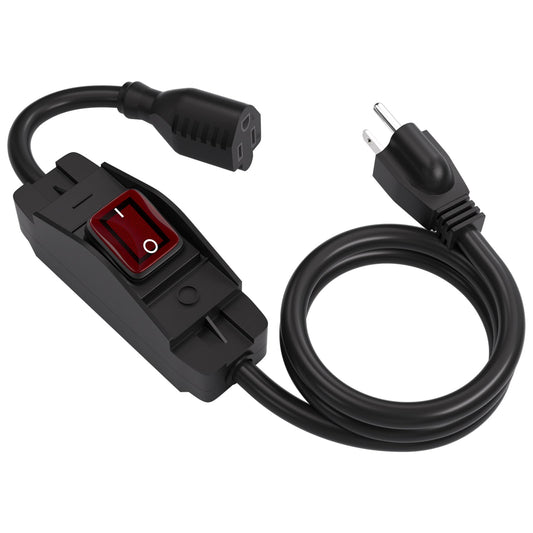 STARELO Extension Cord with ON/Off Near Waterproof Switch,Extension Cord with Switch 3-Prong Outdoor 1875W,Black Heavy Duty, 14/3 SJTW 15A 125V Grounded Plug Receptacle.(3FT,Black)