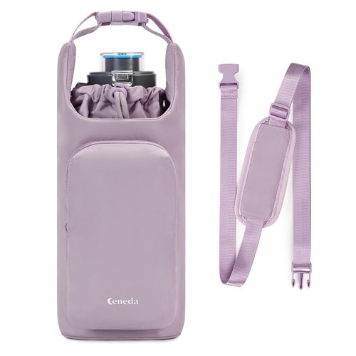 Ceneda Water Bottle Carrier Bag with Phone Pocket 32oz 40oz Tumbler Insulated Water Bottle Holder with Adjustable Shoulder Strap Carrier Sling Bag (Purple)