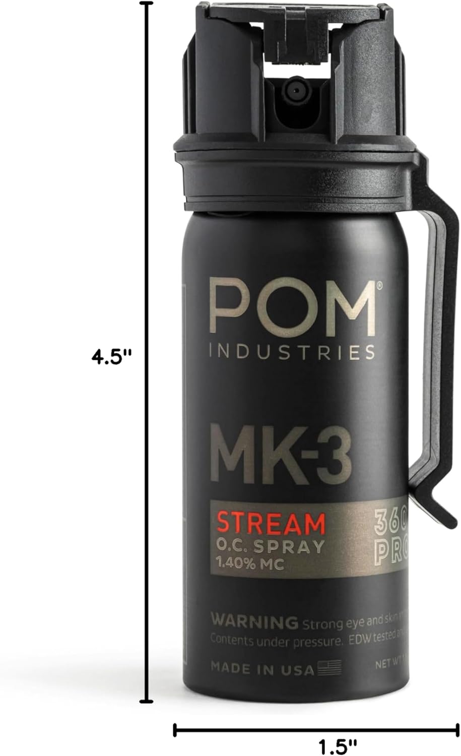 POM MK3 Pepper Spray - Maximum Police Strength OC with UV Marking Dye | 18 ft Range, 1.8 fl oz