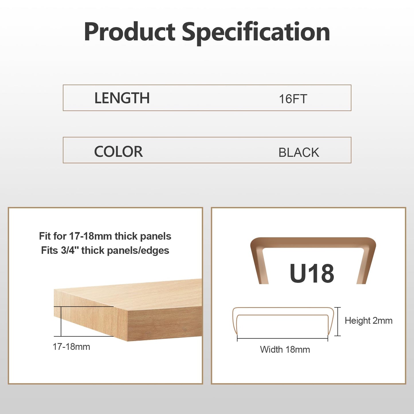 16 ft Flexible Self Adhesive Veneer Edge Banding Peel and Stick Veneer Edge Trim Collapsible Edge Guards (Black, 3/4 inch)