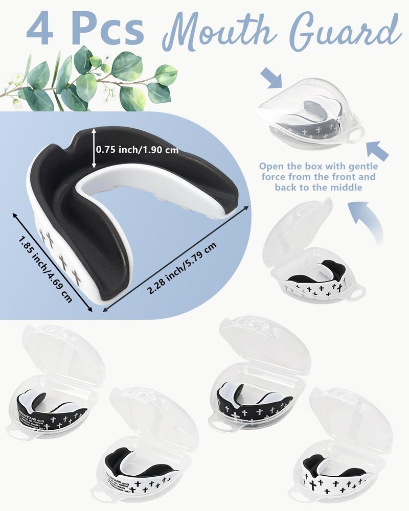 Piemow 4 Pcs Mouth Guard - Faith Cross Mouthguard with Case, Religious Mouth Guards Braces for Football Boxing Basketball Lacrosse Hockey and All Contact Sports