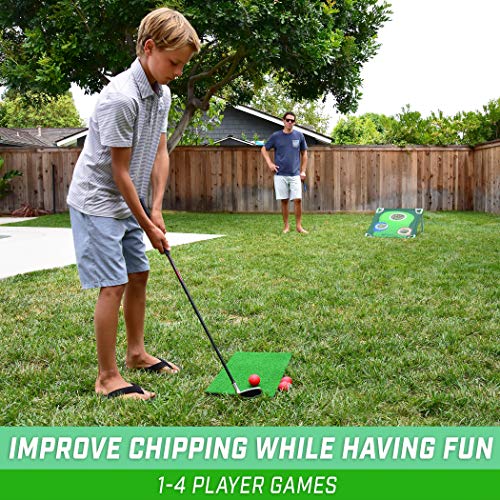 BattleChip Classic Backyard Golf Cornhole Set with Target, Chipping Mats, Foam Balls & Carry Case – Includes 3x2 ft Target