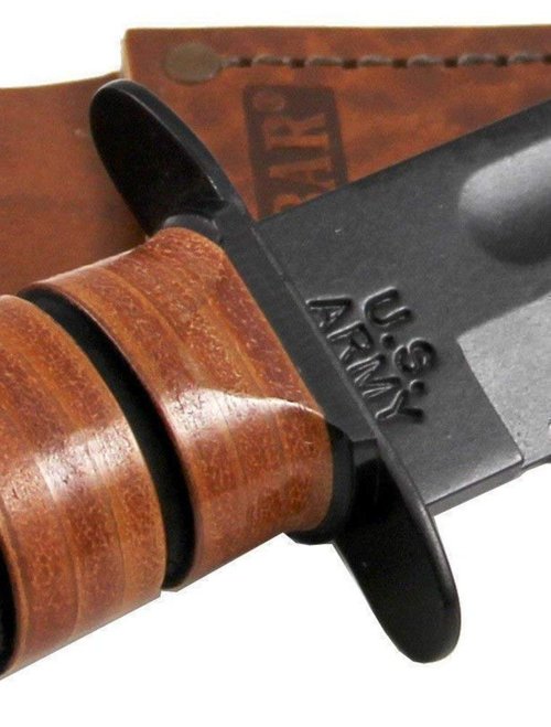 KA-BAR 1220 US Army Straight Edge Fighting/Utility Knife with Leather Sheath, Beige, 7" Blade