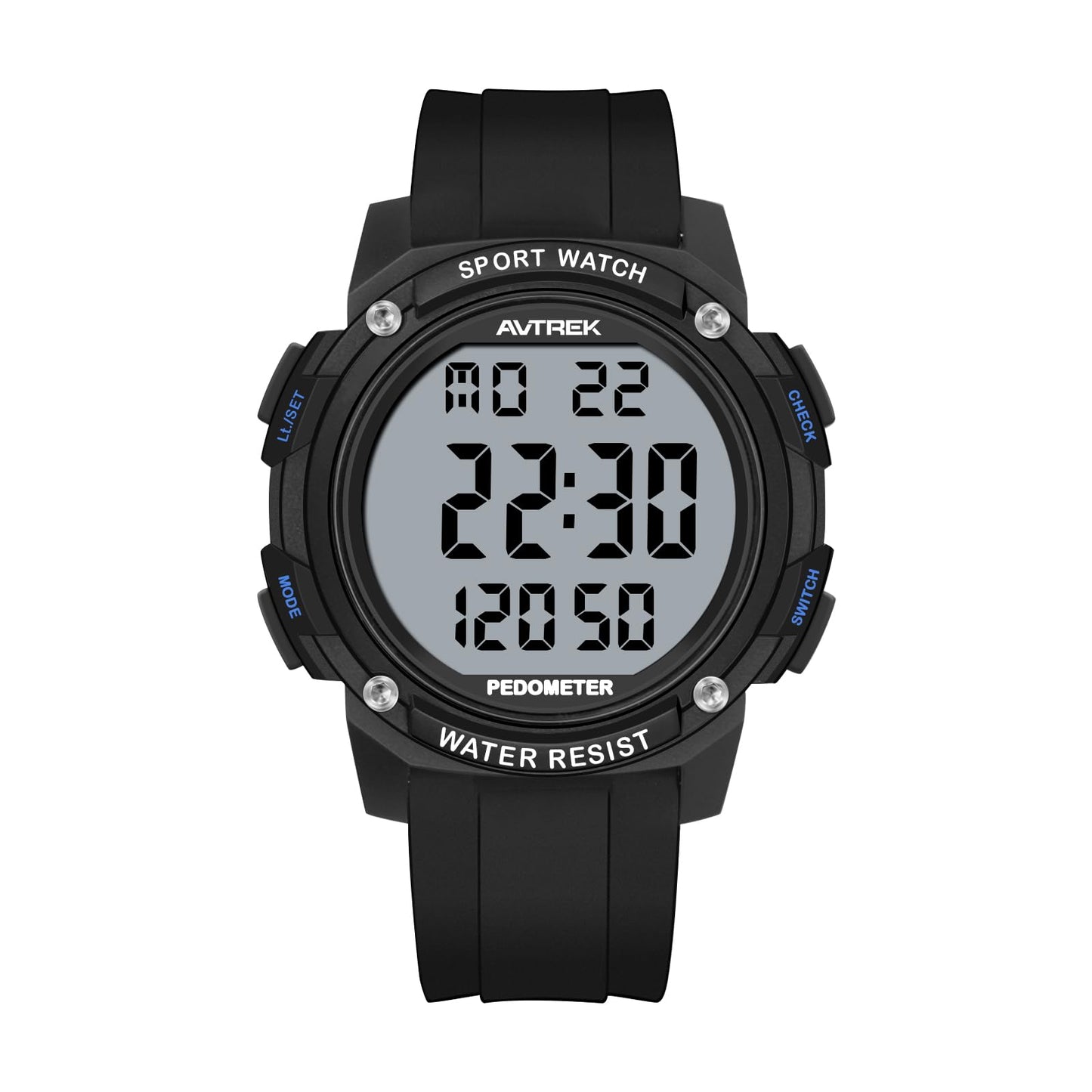 AVTREK Pedometer Watch for Walking Steps and Miles Calories NoAPP Needed 50M Waterproof Digital Step Counter Watch Sport Simple Fitness Tracker for Men(Black)