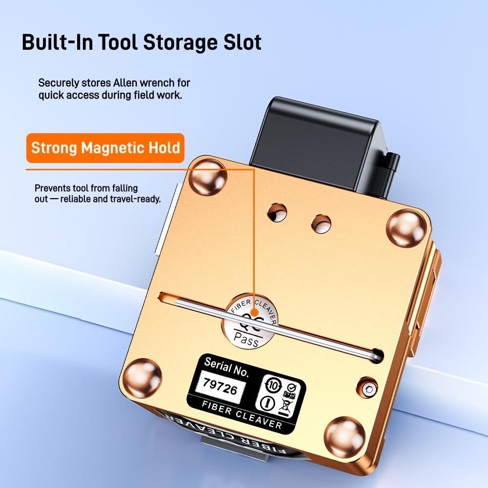 Professional Fiber Cleaver with 16-Port High Precision Blade | 48,000 Cleaves Capacity & Auto Scrap Collection | FTTH Fiber Optic Cutter for 0.25/0.9/3.0mm Cables