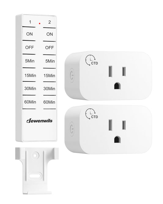 DEWENWILS Wireless Remote Control Outlet with Timer, Indoor Remote Timer Outlet, No Wiring, 15A/1875W 100FT RF Range, Countdown Switch for Lamp, Fan, Christmas Decor, FCC Listed, 2 Outlets