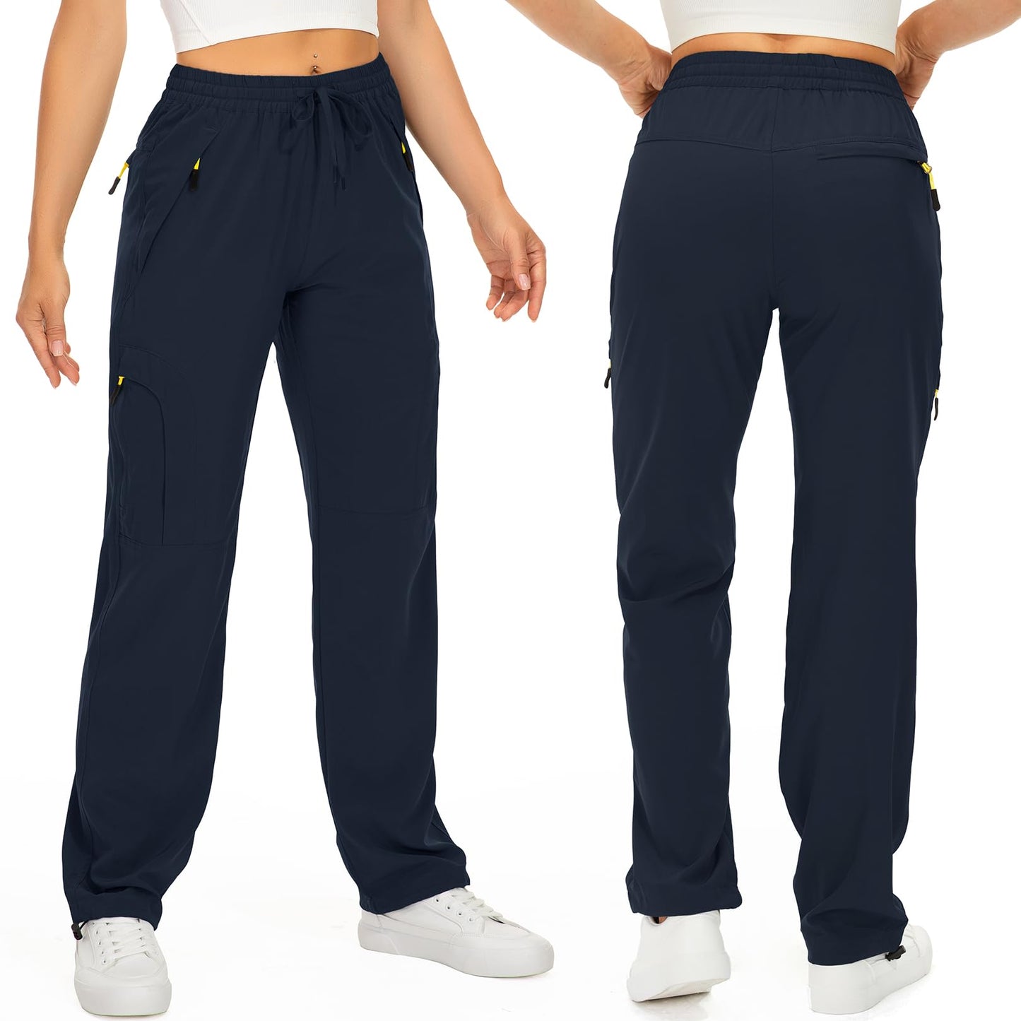 Womens Hiking Pants Quick Dry UPF 50 Lightweight Travel Golf Cargo Safari Pants Zipper Pockets,6608,Blue,Petite L