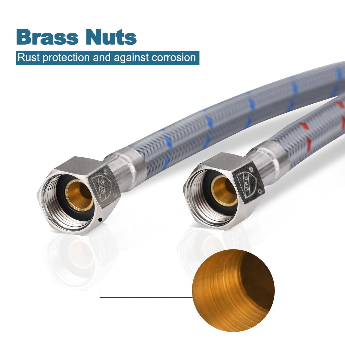 WOWOW 16" Length Faucet Supply Line, Bathroom Kitchen Faucet Lines Braided Nylon Sink Hose,cUPC Faucet Supply Lines 3/8" Female Compression Thread × M10 Male Connector 2Pcs (1 Pair)