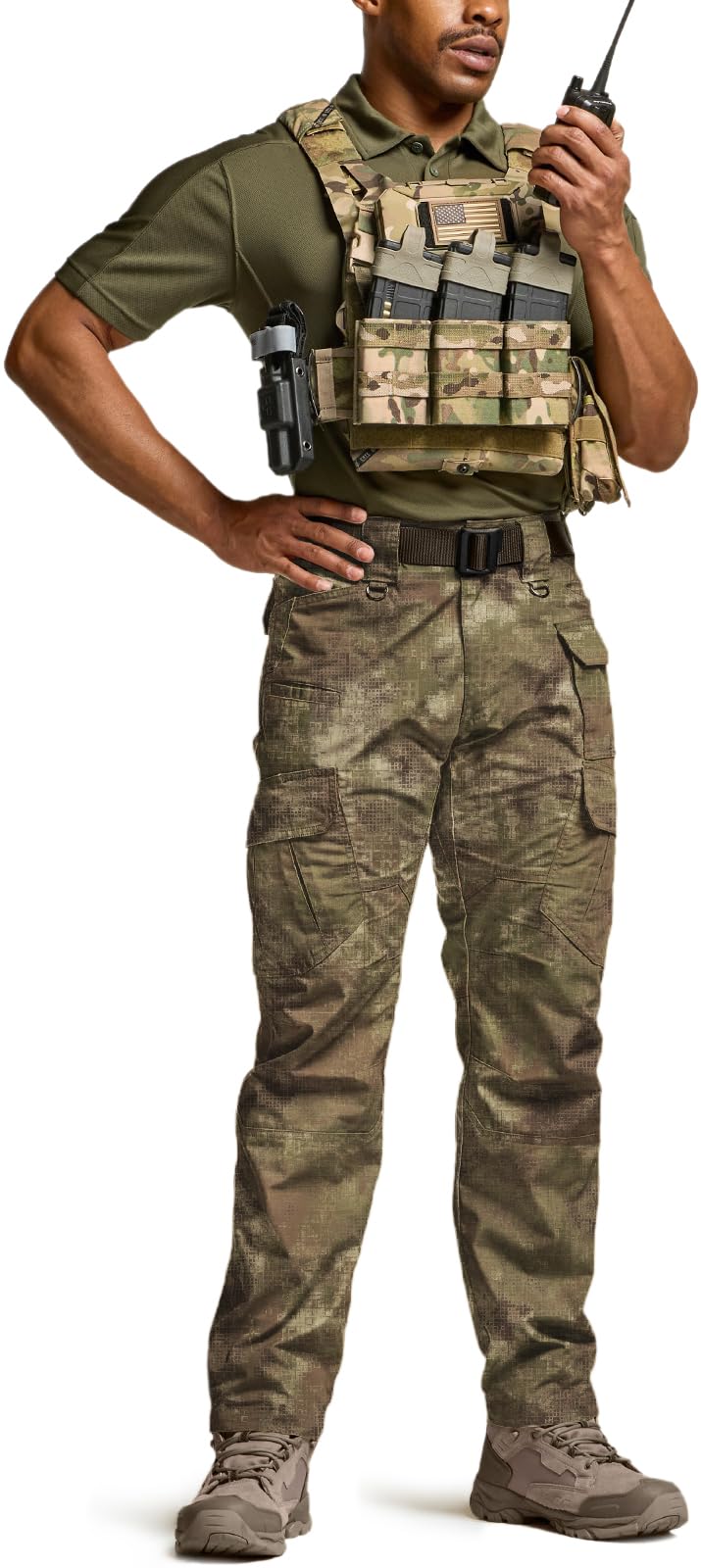 CQR Men's Tactical Pants, Water Resistant Ripstop Cargo Pants, Lightweight EDC Work Hiking Pants, Outdoor Apparel, Duratex Mag Pocket Print Fractal Camo, 38W x 34L