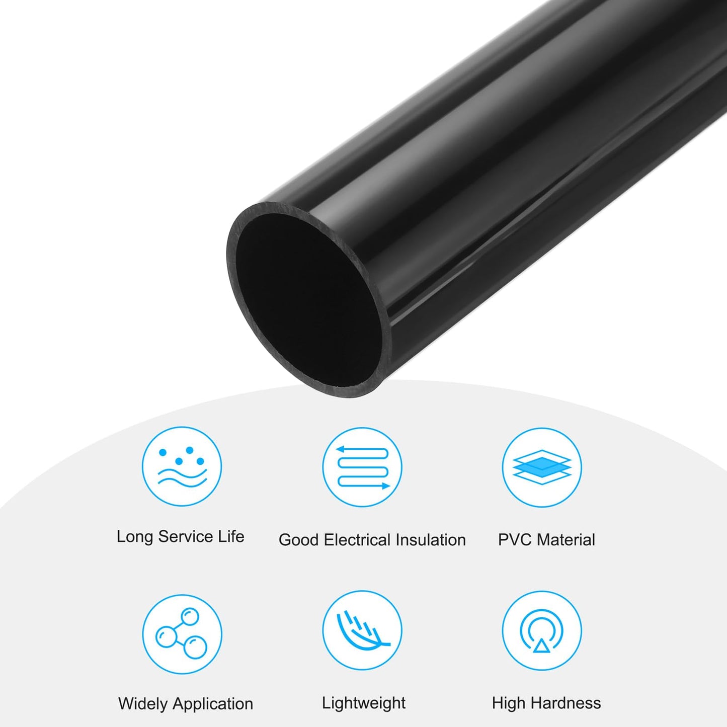 MECCANIXITY 2 Inch PVC Rigid Tube Round Pipe Hardware Tubing 45mm(9/5 Inch) ID 50mm OD 350mm Black High Impact for Water Pipe Crafts Cable Sleeve