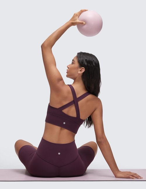 CRZ YOGA Butterluxe Longline Sports Bra for Women - V Neck Padded Crop Top with Wide Straps