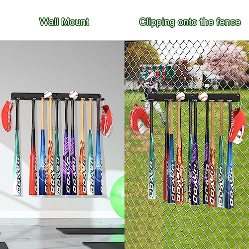 QBA Wall Mount Baseball Bat Holder - Heavy Duty Steel Organizer for 22 Bats, Garage & Dugout Storage (Black, 22 Bats)