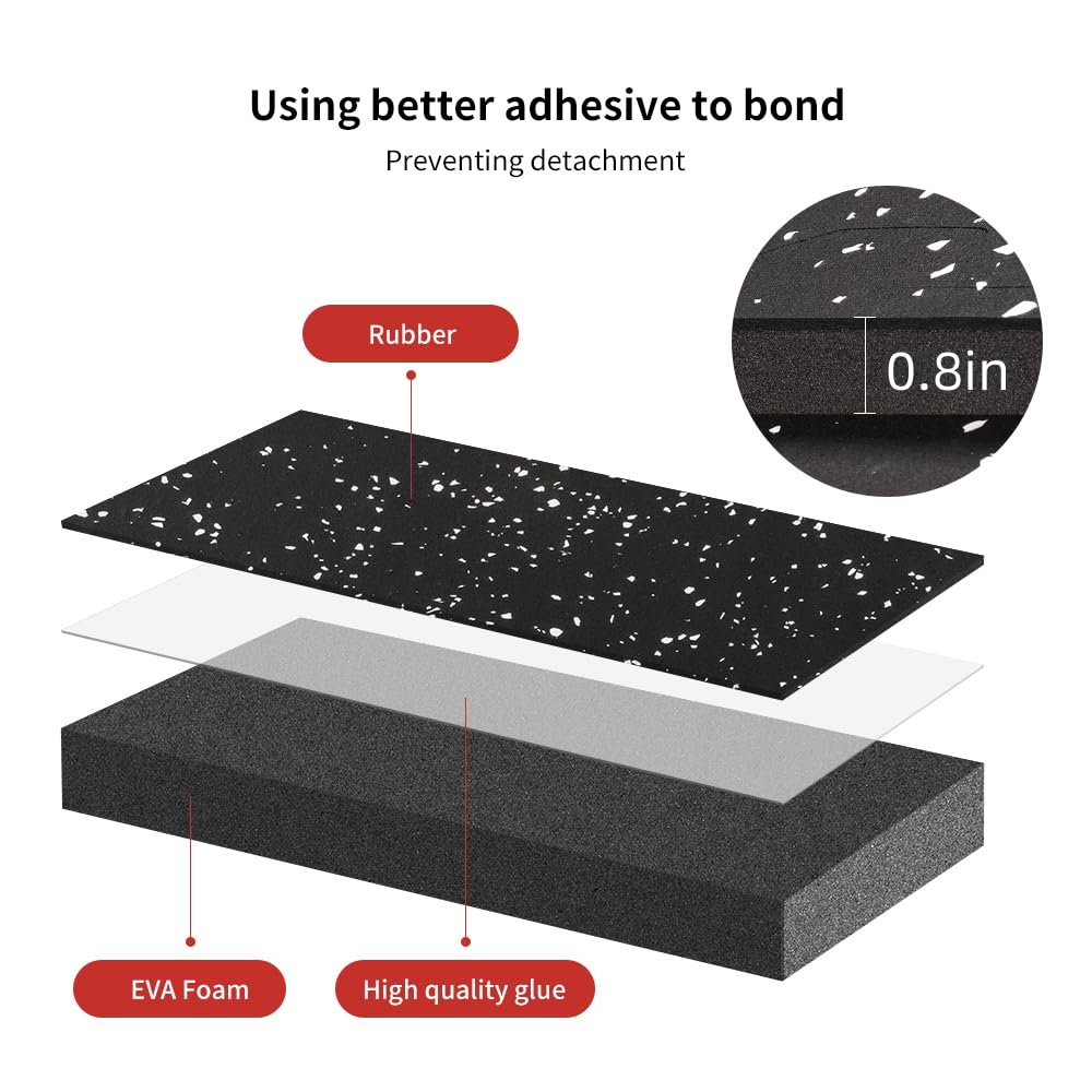 0.8in Thick 24 Sq Ft Gym Flooring for Home Gym, 6 Tiles Workout Exercise Equipment Mats, Rubber Top with EVA Foam, Interlocking Puzzle Floor Tiles for Fitness Room, Protective Flooring Mat