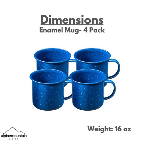 Alpine Mountain Gear 12 oz. Enamel Coffee Mug for Camping/Hiking, Durable Enamel Dishware, by Caddis Sports (12 Oz. (4 Pack))