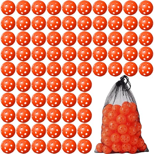 MiniInflat 80Pcs Orange Practice Golf Balls 42mm Plastic with Scalloped Holes
