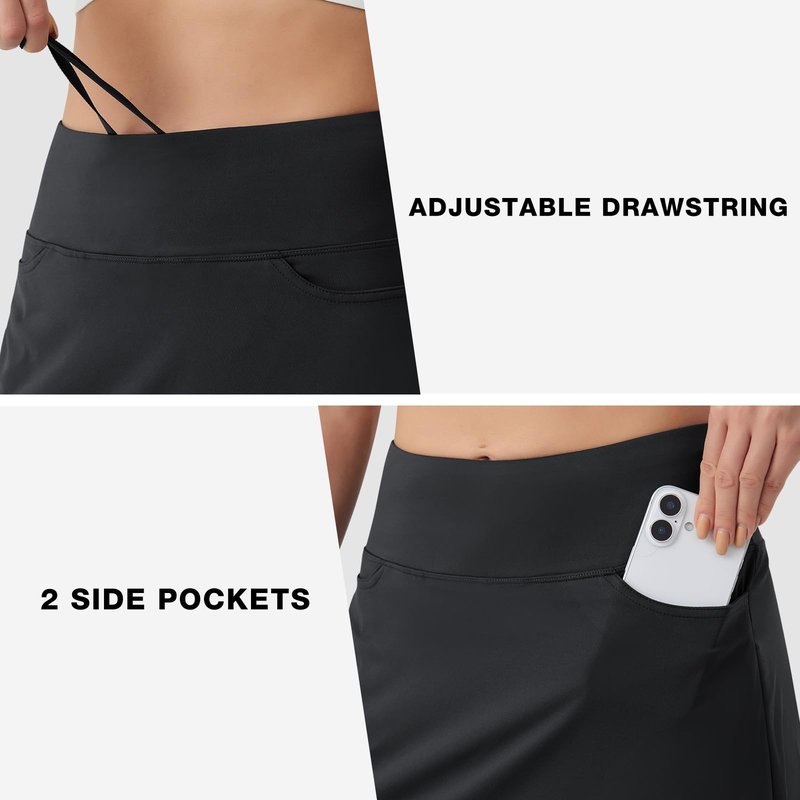 beroy Women Skirt with Fleece Full Leggings Modest Athletic Tennis Golf High Waist Skirted Capris Legging with Pockets Black L