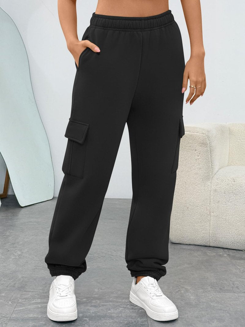 Trendy Queen Womens Cargo Sweatpants Oversized Fleece Joggers Baggy Athletic Pants with Pocket Black M