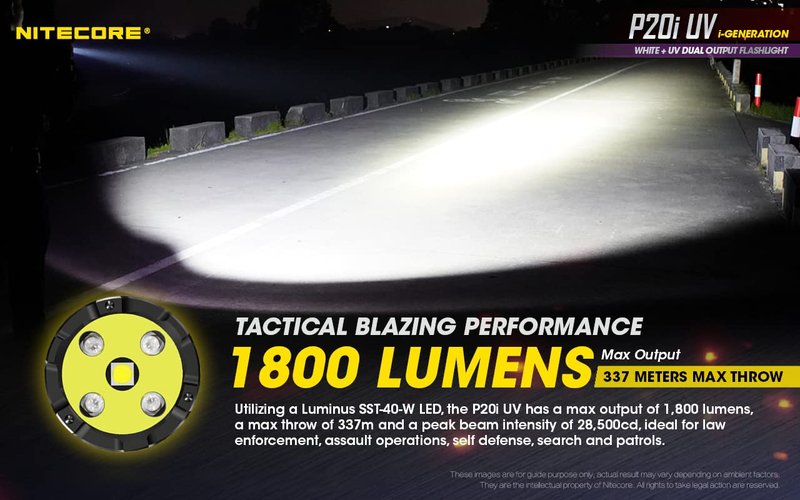 Nitecore P20i UV 1800 Lumen USB-C Rechargeable Tactical Flashlight with UV Ultraviolet Black Light and LumenTac Organizer