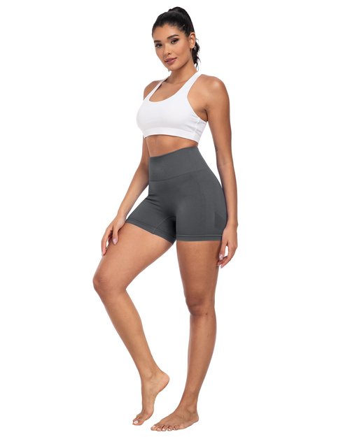 CHRLEISURE Women's 4 Packs Workout Gym Shorts, High Waisted Butt Lifting Scrunch Butt Seamless Booty Shorts(Black,Black,DGray,LGray,M)