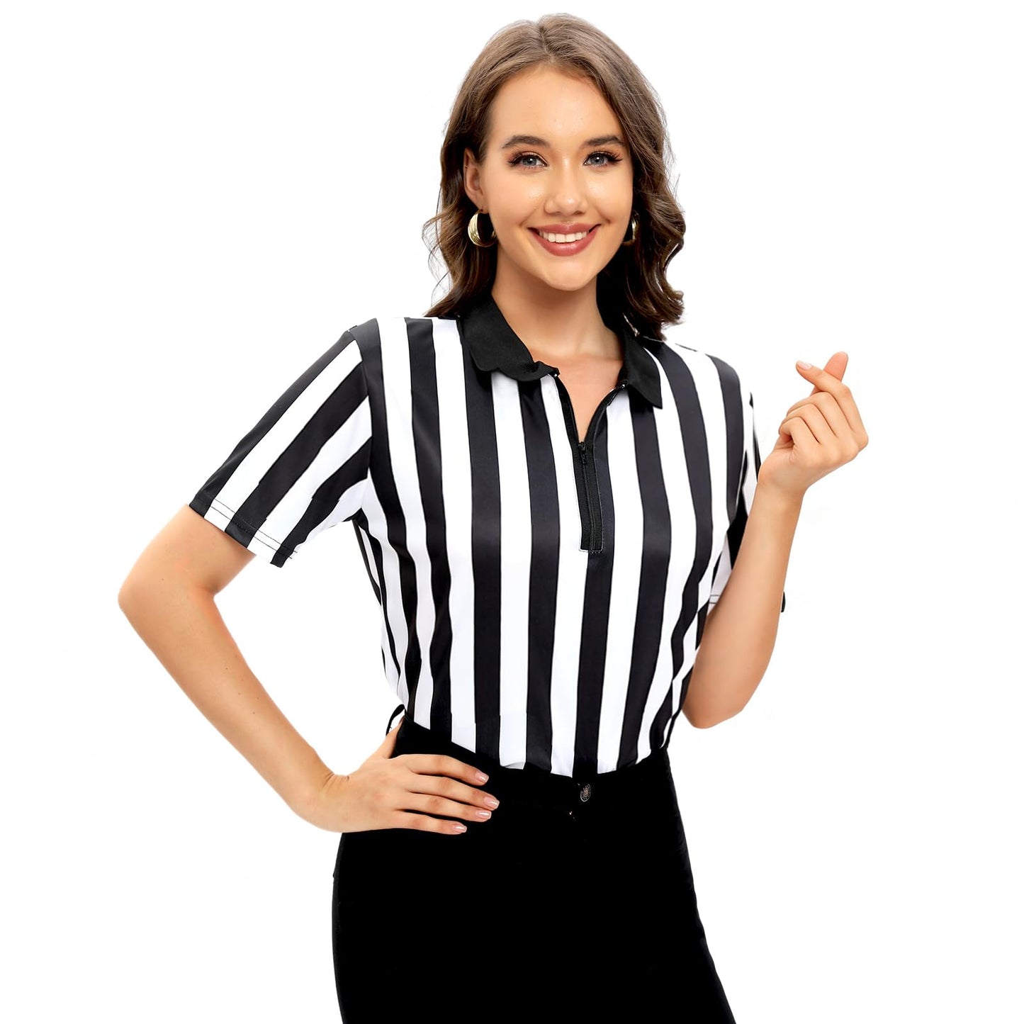 CUTIEHON Womens Striped Referee Shirt for Basketball Halloween Costume