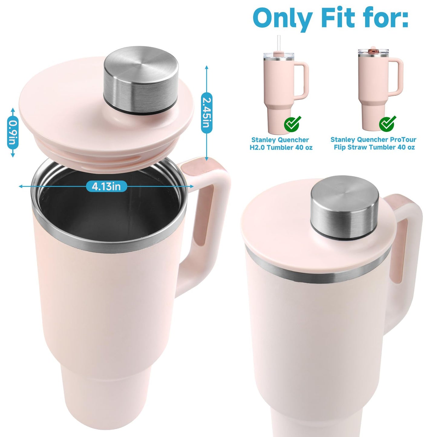 Tumbler Lid Replacement for Stanley Quencher 40oz, 2 Pack Wide Spout Leak Proof Lid Cover for Easy Drinking, Spill Proof Twist On Lid for Stanley Cup Accessories (Pink+Pink)