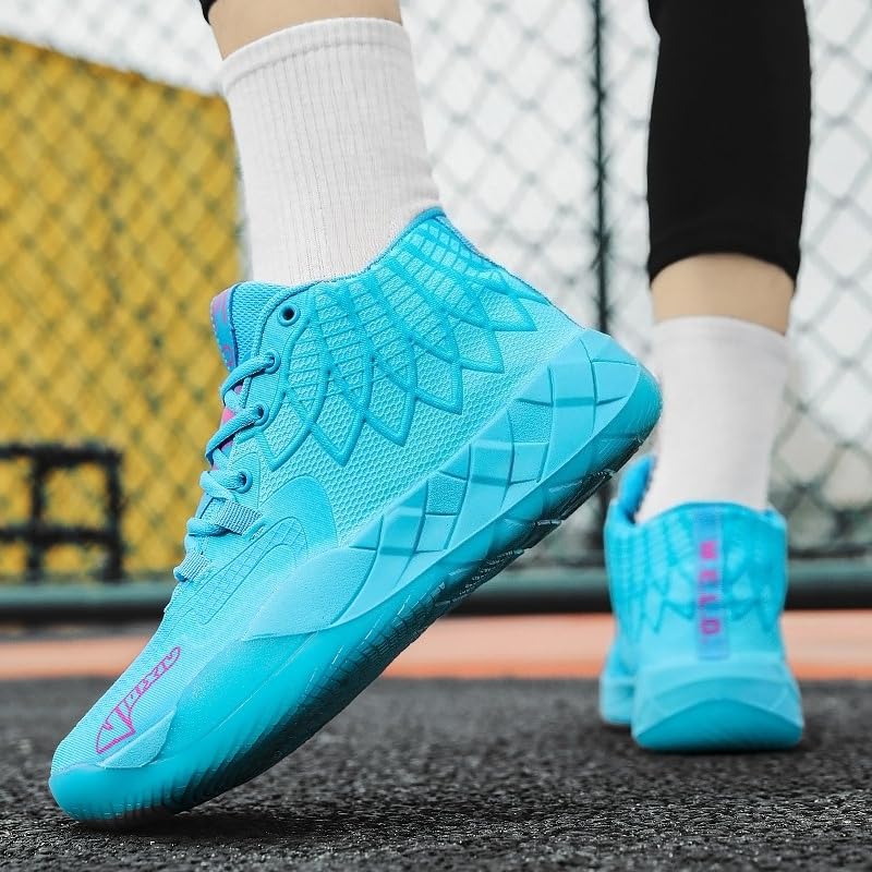 IGZBIBG Men's Blue Knitted Mesh Breathable Mid-Top Basketball Shoes Size 7