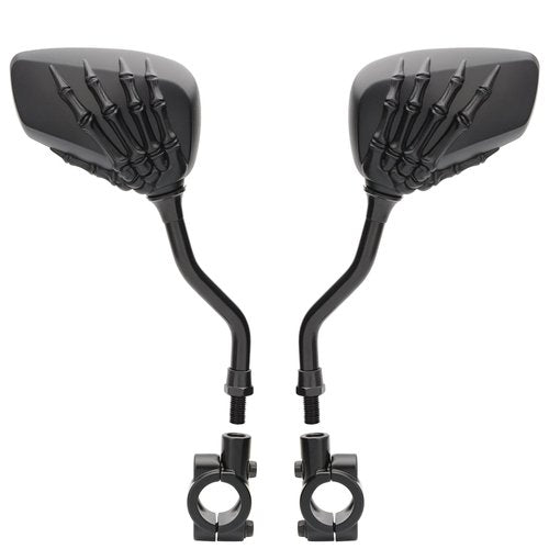TOPCABIN 1 Pair Bicycle Mirror,Big View Bike Rear View Mirror Blindsight Multi Angle Adjustable Bike Mirror Billet Aluminum Chrome Plated Outside Skull Claw Style Also suitable for motorcycle mirror