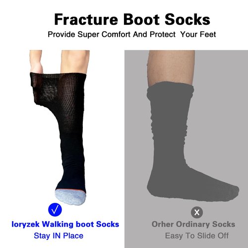 Ioryzek Walking Boot Socks for Air Cam Walker Cast - 2 Pairs Fracture Boot Brace Surgical Orthopedics for Men Women (US, Alpha, One Size, Regular, Black)