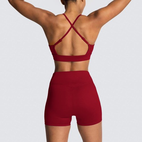 IMEKIS Workout Sets for Women: Cute 2 Piece Yoga Outfit Matching Clothing Tracksuits High Waisted Running Biker Shorts with Sport Bra Shirt Exercise Clothes Athletic Gym Active Wear # Burgundy Small