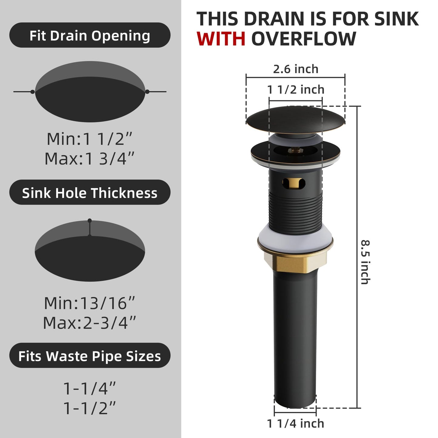 Yodel Faucet Bathroom Sink Drain with Overflow, Pop Up Drain for Bathroom Sink with Anti-Clogging Hair Catcher Basket,Oil Rubbed Bronze