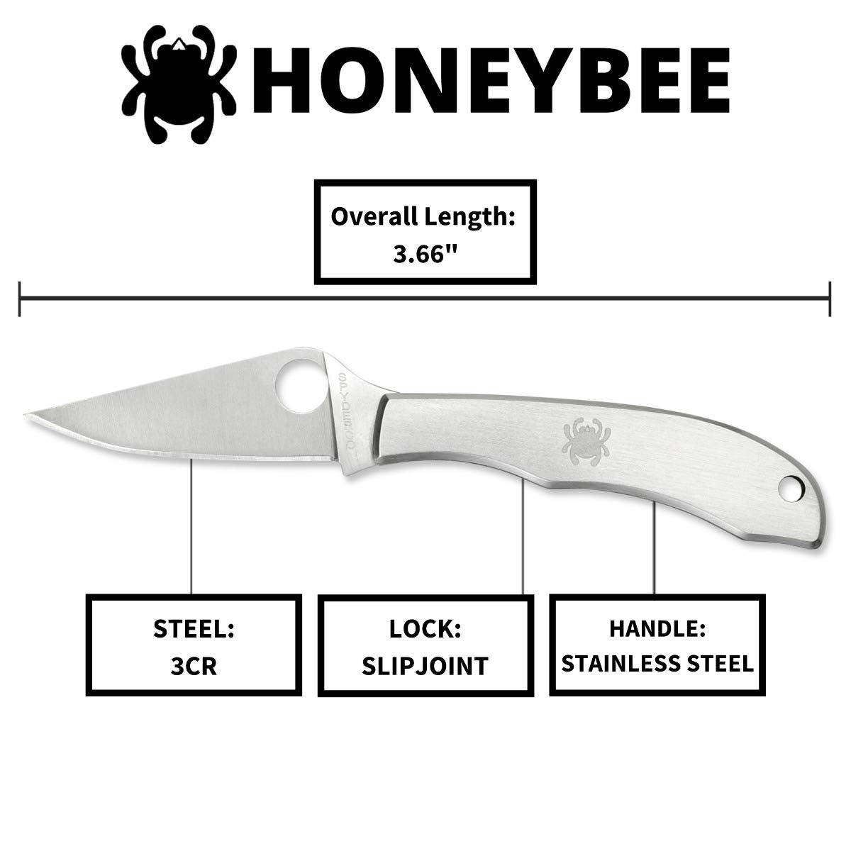 Spyderco Honeybee Folding Pocket Knife with 1" 3Cr13 Steel Blade and Stainless Steel Handle - EDC Knife for Men and Women, Perfect for Hunting, Tactical, Camping, Survival, Hiking - PlainEdge - C137P