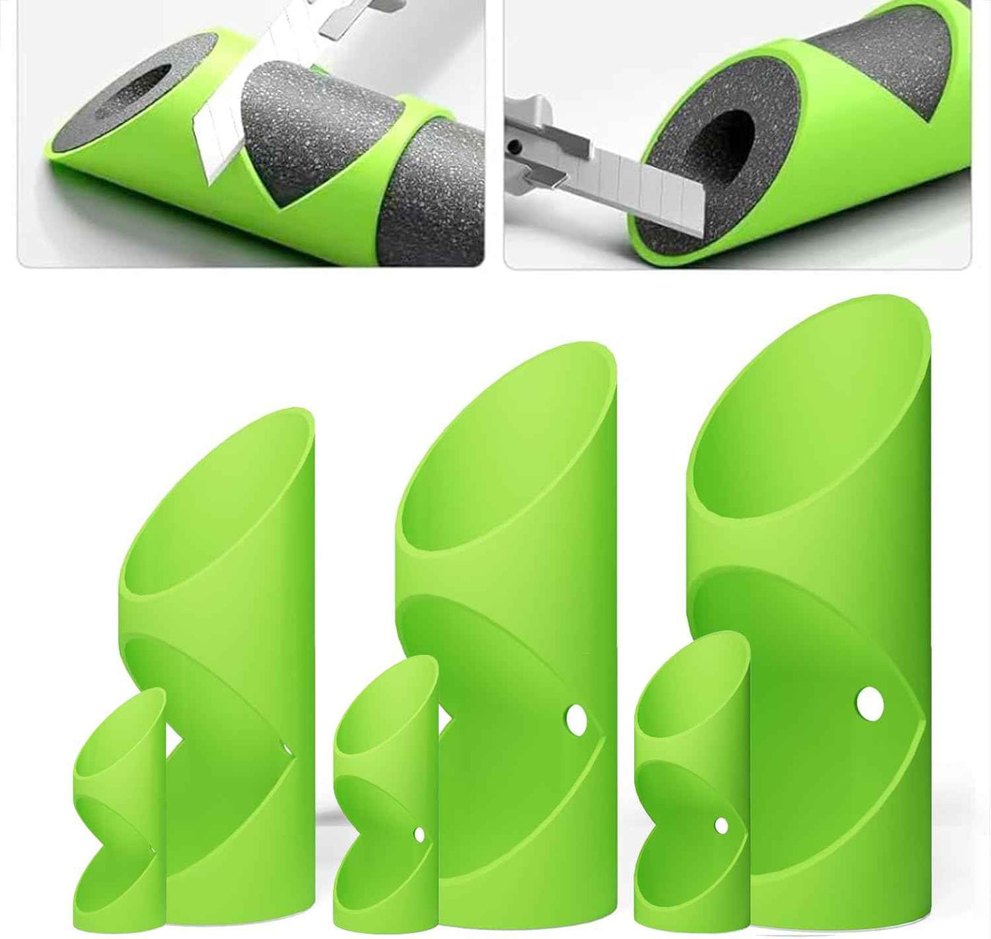 6PCS Foam Pipe Insulation Cutter Tool, Cutting Guide Clip Jig for Homes, Industries and Commercial Places, Versatile Foam Pipe Insulation Cutter Fixture 15mm, 22mm, 28mm, 40mm, 46mm, 53mm【Green】