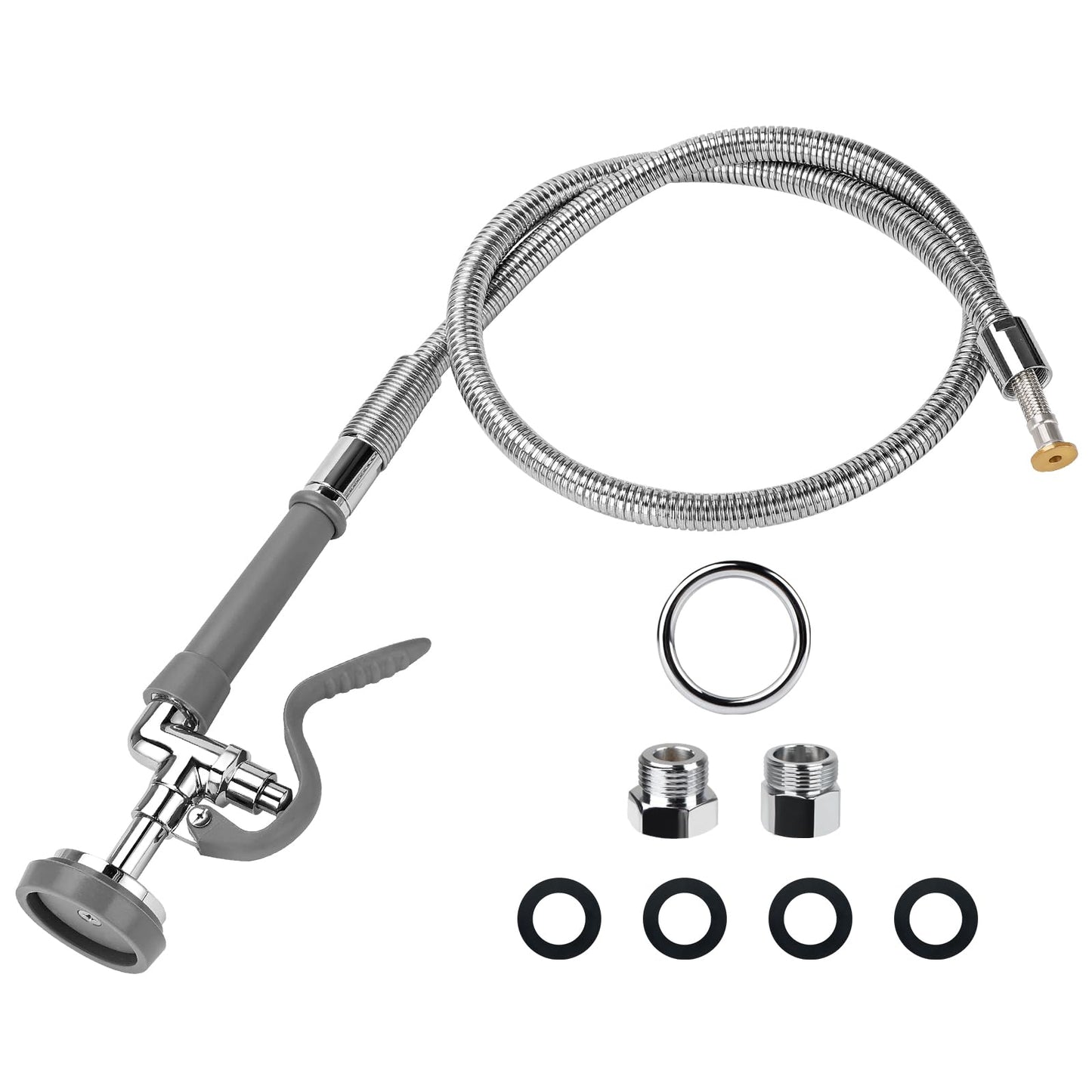 Pre Rinse Spray Valve with 60'' Stainless Hose Commercial Sink Faucet with Sprayer Nozzle Head with Flexible Hose Replacement Kit for Dishwasher Restaurant Wall Mount Kitchen Industrial- Gray