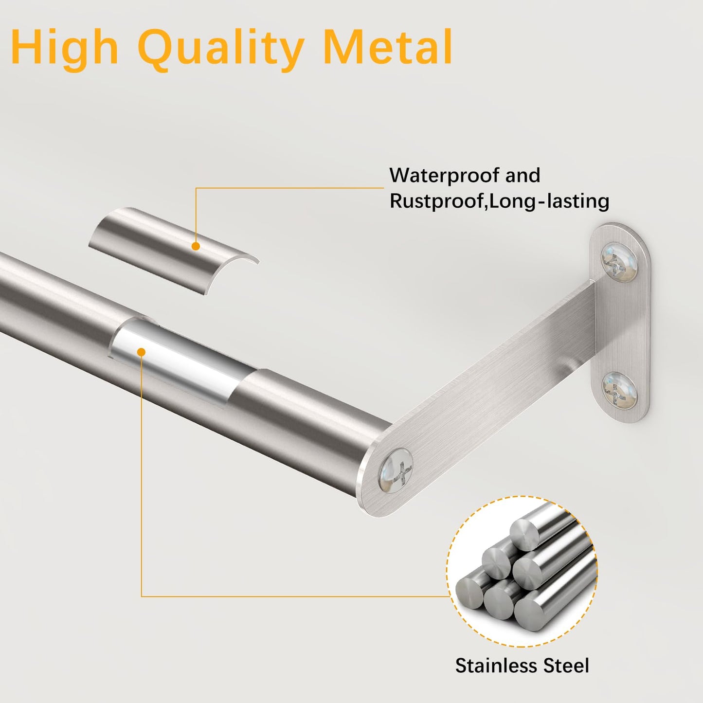 Towel Bar for Bathroom, MKO Brushed Nickel Towel Bar for Bathroom Wall Mounted, Stainless Steel Heavy Duty, 24 Inch Single Bath Towel Rod Holder