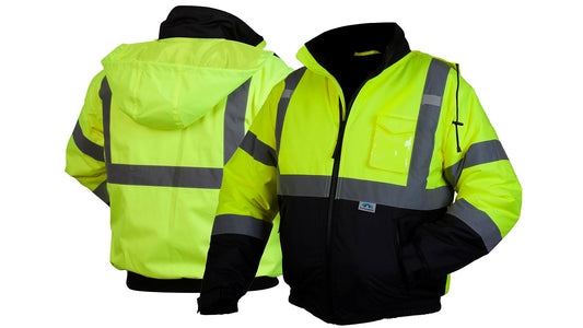 Pyramex Safety RJ3210M Safety Bomber Jacket with Quilted Lining, Hi-Vis Lime, Medium