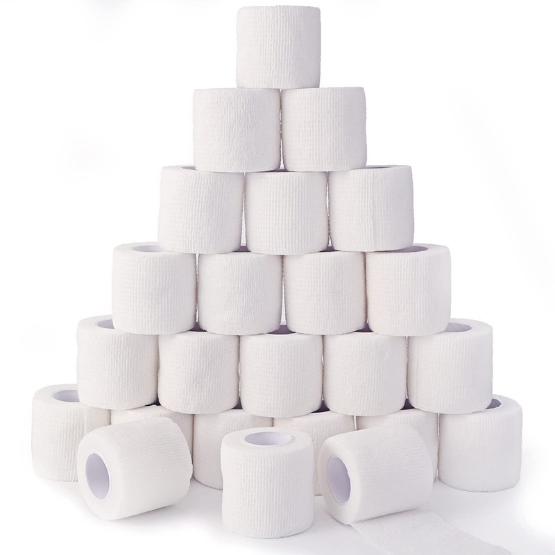 24 Pack White Self Adhesive Bandage, 2 Inch Medical Wrap Self Adherent Wrap Cohesive Bandage Rolls Self Stick Bandage Tape First Aid Gauze for Sports, Leg, Knee, Ankle, Swelling, Wrist Sprains