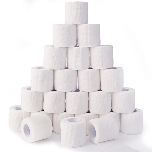 24 Pack White Self Adhesive Bandage, 2 Inch Medical Wrap Self Adherent Wrap Cohesive Bandage Rolls Self Stick Bandage Tape First Aid Gauze for Sports, Leg, Knee, Ankle, Swelling, Wrist Sprains