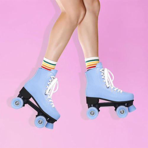 Nattork Roller Skates for Girls Women Outdoor Indoor Four PU Wheel Fun Fashionable Roller Skates for Men Girls Boys Blue (Women Size US 5)