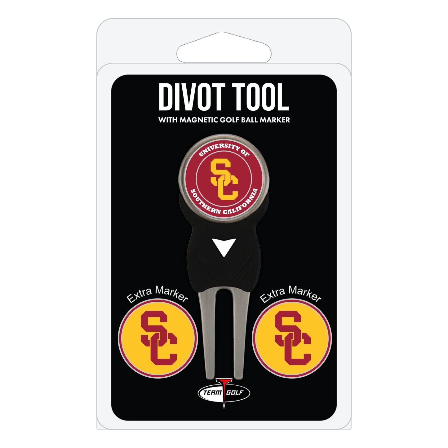 Team Golf NCAA USC Trojans Divot Tool Pack With 3 Golf Ball Markers Divot Tool with 3 Golf Ball Markers Pack, Markers are Removable Magnetic Double-Sided Enamel