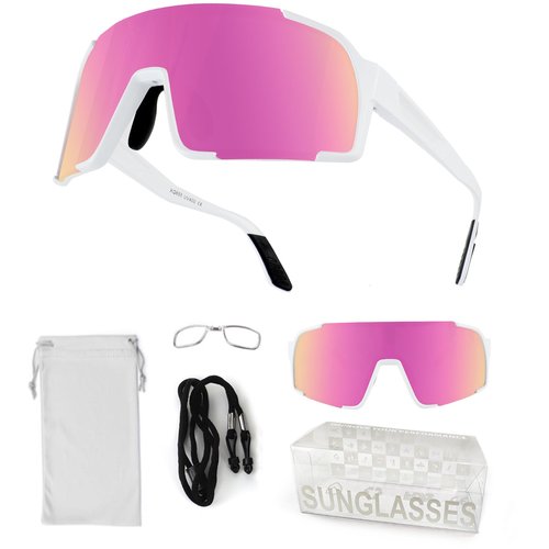 OULAIQI Sports Sunglasses for Men Women,Cycling Glasses UV Protection for Running Softball Baseball Volleyball Hiking (WHITE PINK)