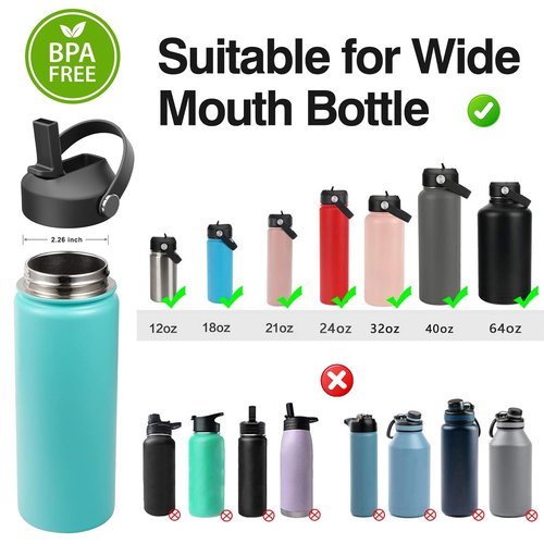 Straw lid for Hydroflask Wide Mouth Water bottle,Flex Straw Lid compatible with Hydro Flask 12 16 18 20 32 40 64 oz,Sports Straw Cap Flip Top Lid Water Bottle Lid Accessories…