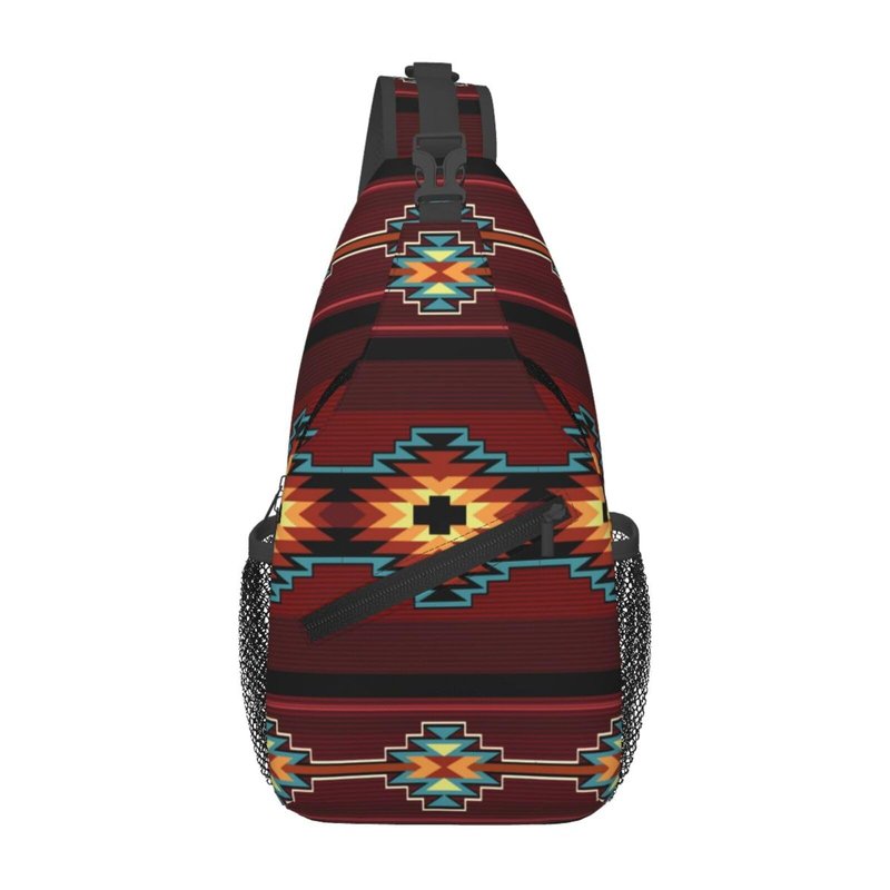 COFEIYISI Southwest Native American Tribal Sling Bag for Women Men Aztec Geometry Striped Red Pattern Crossbody Backpack Abstract Navajo Print Sling Backpack Casual Shoulder Bag Travel Hiking Daypack