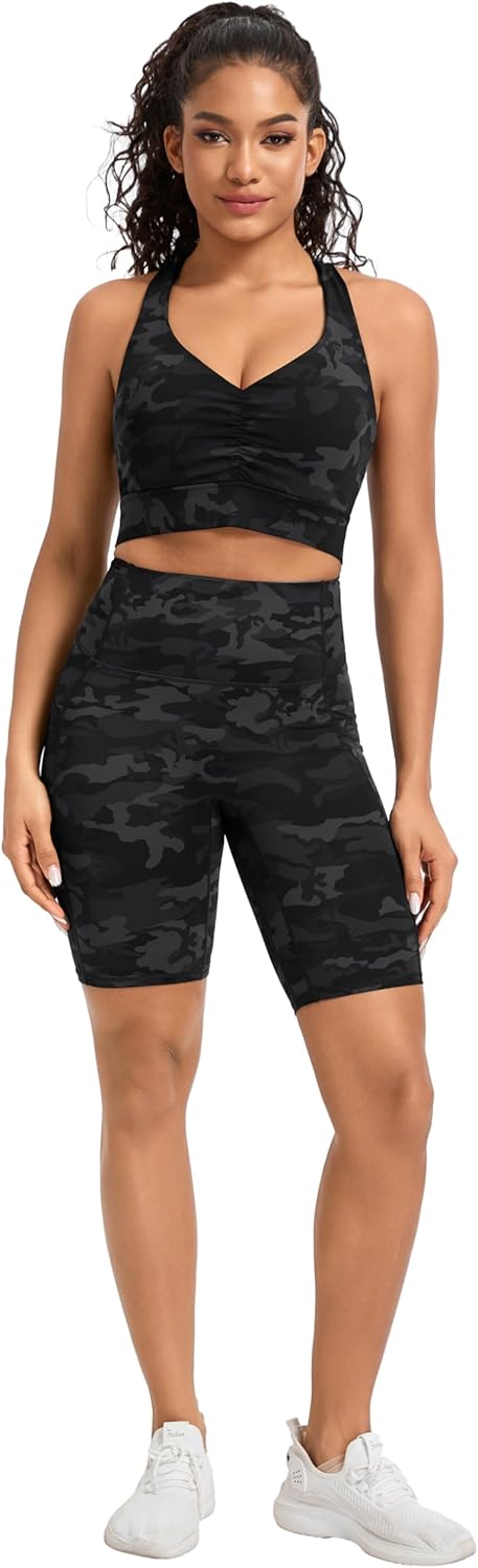 The Gym People Women's Cross Back Sports Bra - V Neck, Wide Straps, Removable Pads | Yoga Crop Top