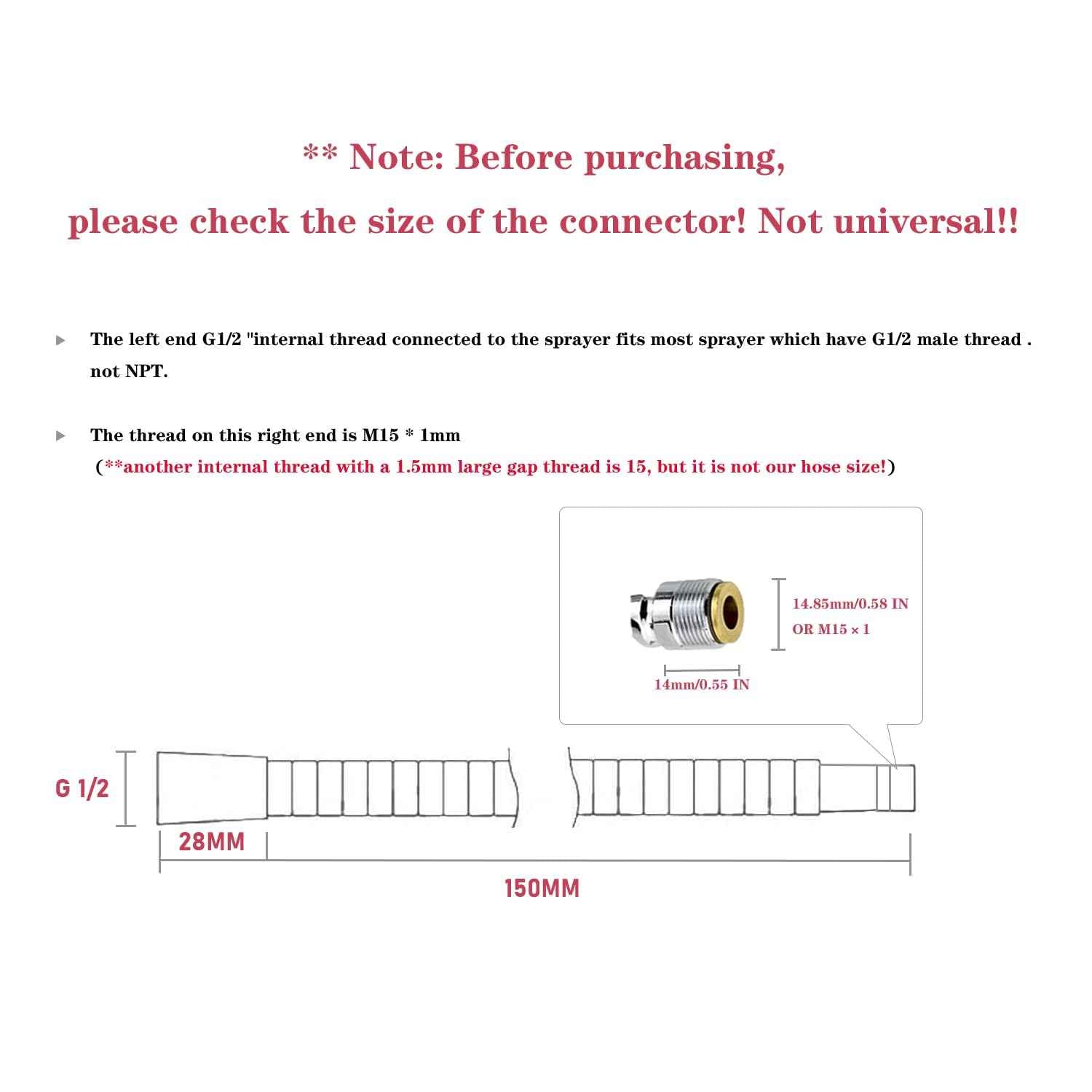 Spray Hose for Kitchen Faucets, Pull Down Replacement, Kitchen Sink Faucet Pull-Out Spray Replacement Hose， 59-inch Chrome Finish