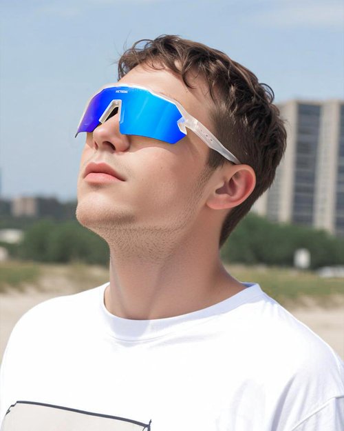 VICTGOAL Polarized Sports Sunglasses for Men Women Cycling Glasses UV Protection Lightweight TR90 Frame Cycling Sunglasses (Blue)