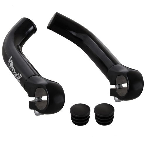 Venzo Bicycle Handlebar Extender for Mountain Hybrid Bike - Compatible with 7/8'’ 22.2mm - Flat Bar Ends with Plugs - 150mm - Ergonomic Design Lightweight & Durable - Gloss Black