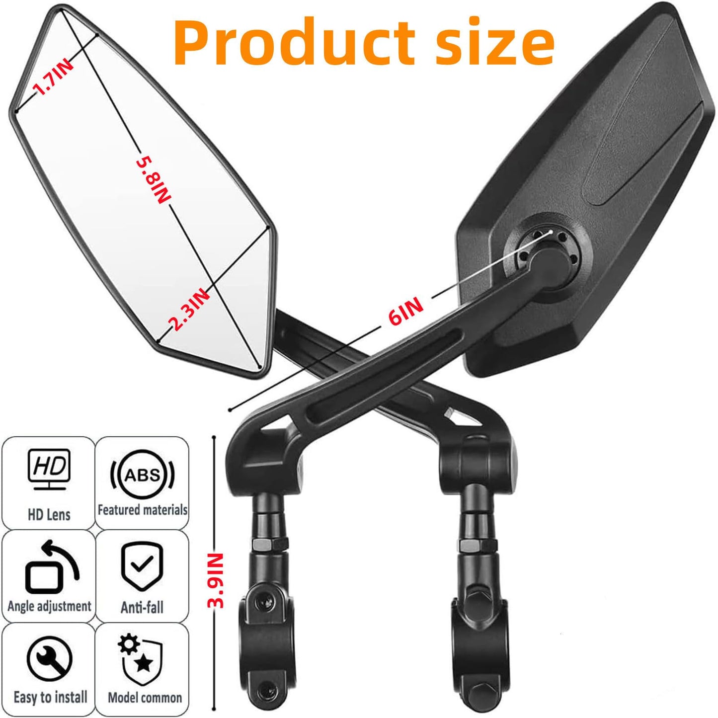 Bike Mirrors,2 Pack-Ebike Mirror,360° Adjustable and Rotatable Handlebar Mirrors,Scratch Resistant Glass Lens, Mountai Bikes,Scooter, E-bikes,Road Bikes,Bicycle Universal Fit Accessories
