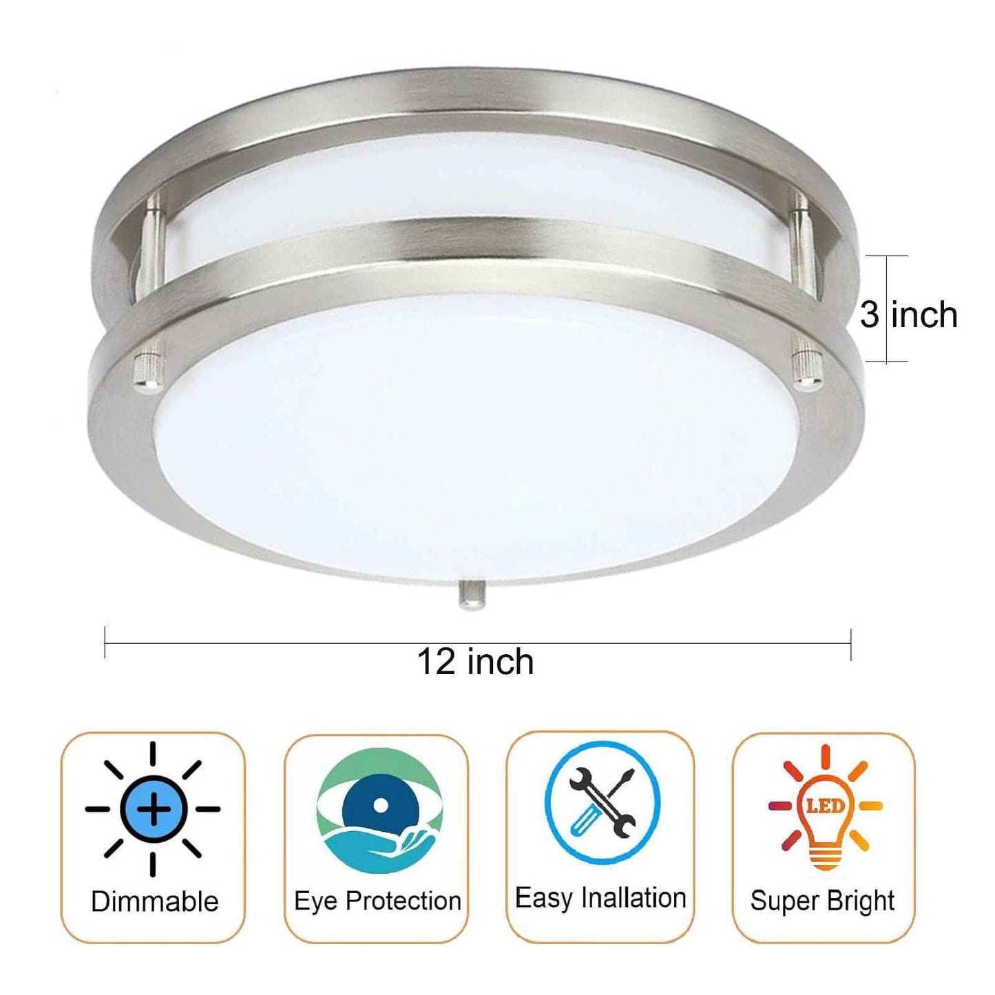Drosbey 36W Dimmable LED Ceiling Light Fixture, Flush Mount Ceiling Lights for Kitchen, Bathroom, Bedroom, Hallway, 2700K/3000K/3500K/4000K/5000K Adjustable, 400W Equivalent